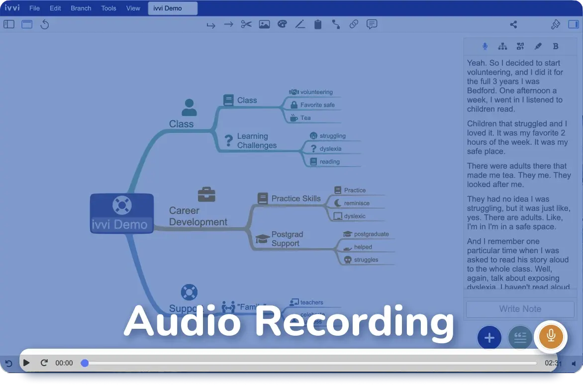Audio recording timeline in ivvi Notes