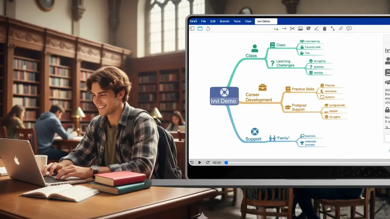 Student using ivvi mind mapping in a library
